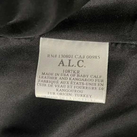 ALC Sadie Leather & Fur Jacket 0 Black Womens Moto Motorcycle Biker A.L.C. - Picture 4 of 9